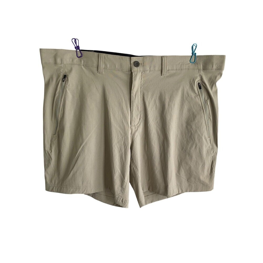 Eddie Bauer Shorts Mens 42 Beige Chino Stretch Travel Zip Pocket 8 Inseam